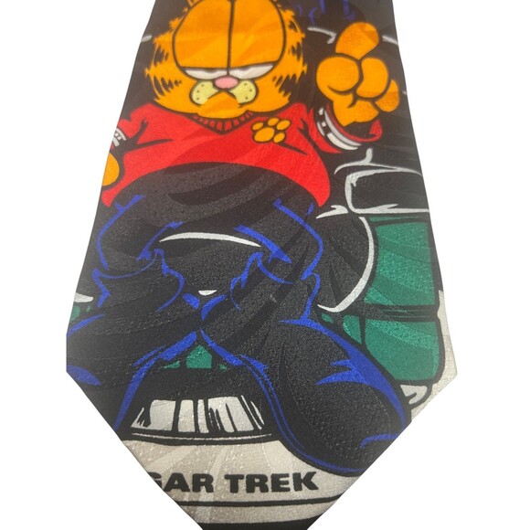 Garfield Star Trek Necktie Odie Novelty Cartoon Tie Vtg 1980s 1990s Crossover - Picture 3 of 11